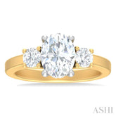 1/2 ctw Tri-Mount Past, Present and Future Oval Shape Center Round Cut Diamond Semi Mount Engagement Ring in 14K Yellow and White Gold